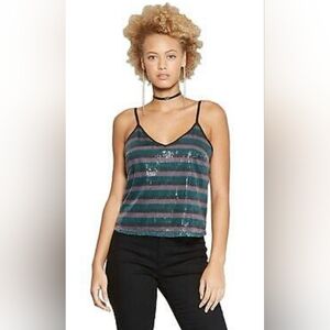 Womens JRs Sequin Striped Camisole Tank Top Medium Rave Festival Fairy Dainty
